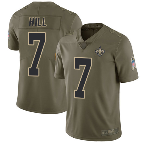 Men New Orleans Saints Limited Olive Taysom Hill Jersey NFL Football #7 2017 Salute to Service Jersey->new orleans saints->NFL Jersey